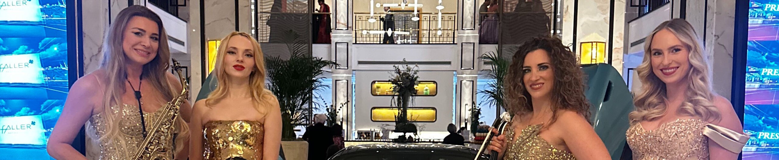 Partyband München – Damenband Munich All Stars mit Saxophon und Violine für Firmenfeier und Gala Event